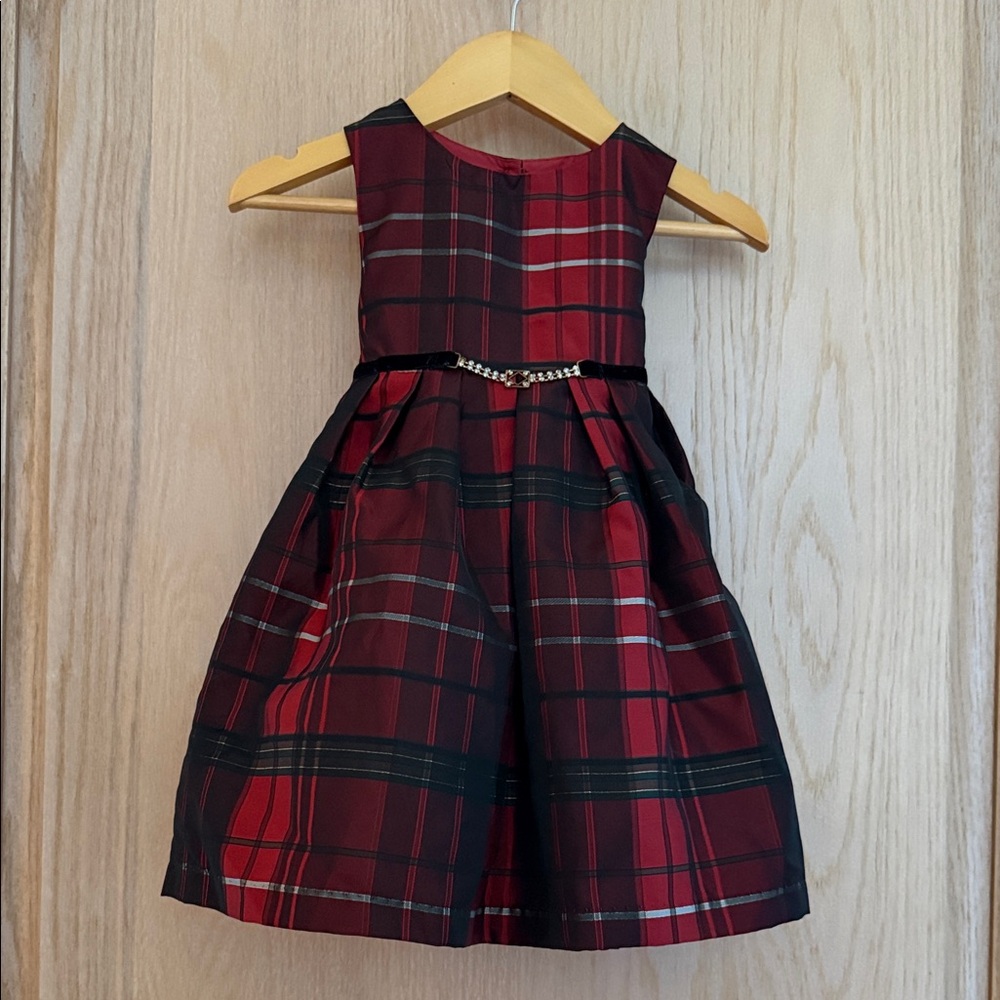 Pippa & Julie Red and Black Tartan Jeweled Waist Holiday Dress